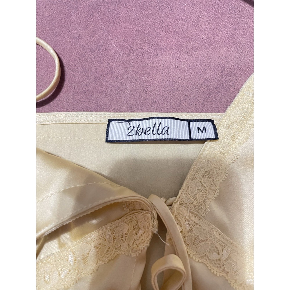 2 Bella Yellow Satin Short Cropped Tank Top Front Tie Size S/M Coquette Bohemian - Picture 10 of 12